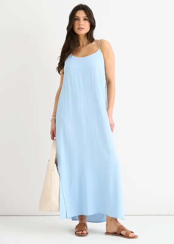 Blue Strappy Cross Back Airflow Oversized dress - Gini London