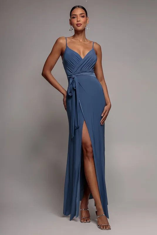 Wrap Front Maxi Slip Dress With Waist Tie - Goddiva