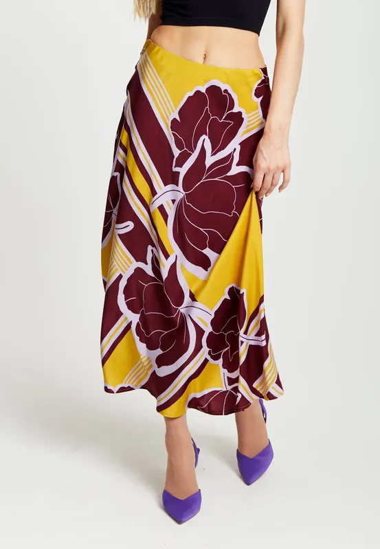 Abstract Ikat Print Midi Skirt In Black And Pink - Liquorish