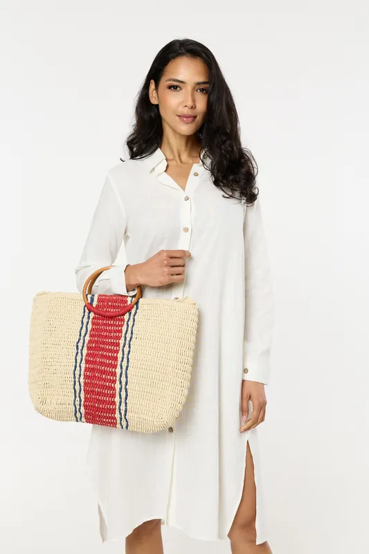 Striped Woven Beach Tote Bag - Liquorish
