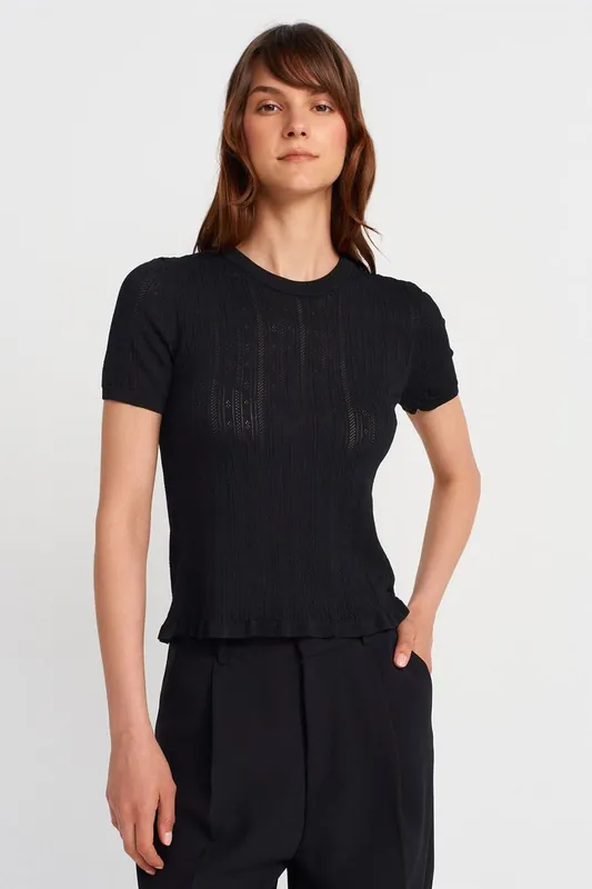 Textured Ribbed Short-Sleeve Blouse