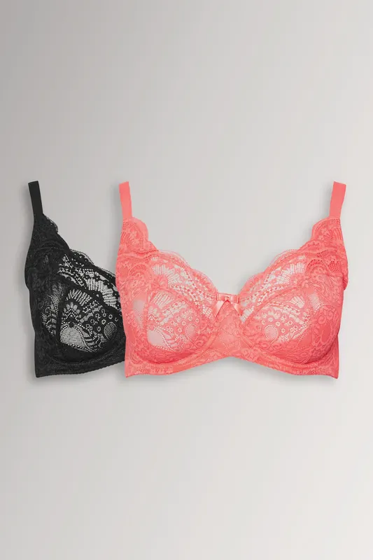 2 Pack Lace Underwired Bras - Yours