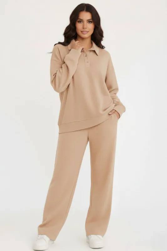 Rugby Top and Straight Leg Trouser Co-ord Set - Interlock - Two Piece