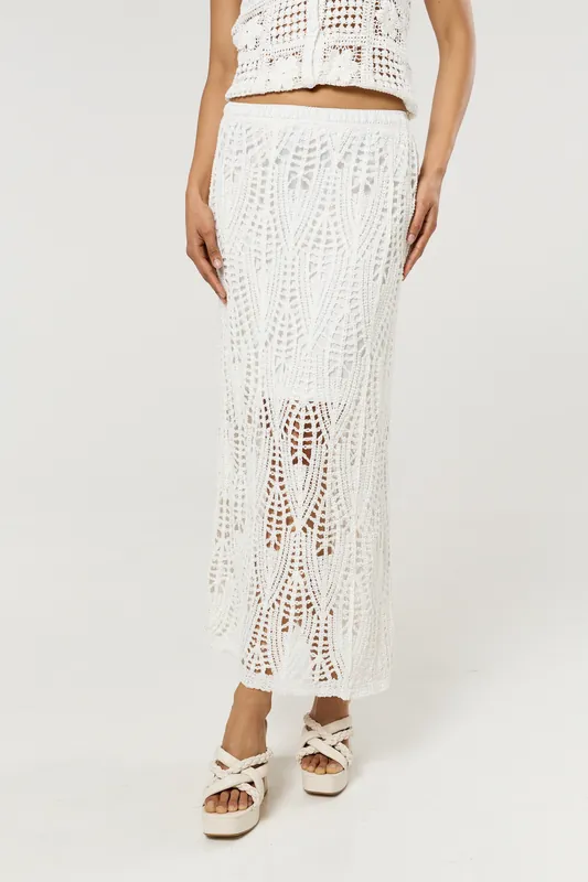 Cream Crochet Knit Midi Skirt - Liquorish