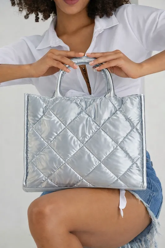Quilted Tote Bag with Detachable Crossbody Strap - Belissh