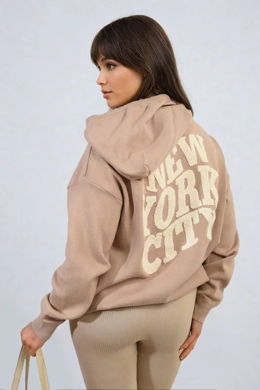 Karen New York City Print Knitted Hoodie - IKRUSH