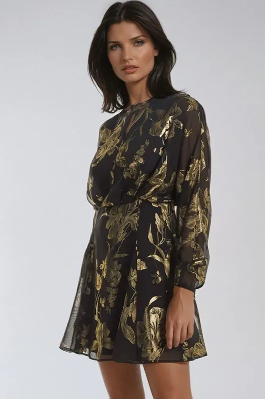 Keyhole Foil Floral Detail Mini Dress - Aftershock London
