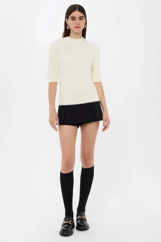 Short Sleeve Stone Embellished Sweater - Hiccup