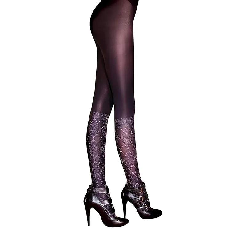 Lurex Argyle Mock Knee High Tights Black One Size Triple Pack - Pretty Polly