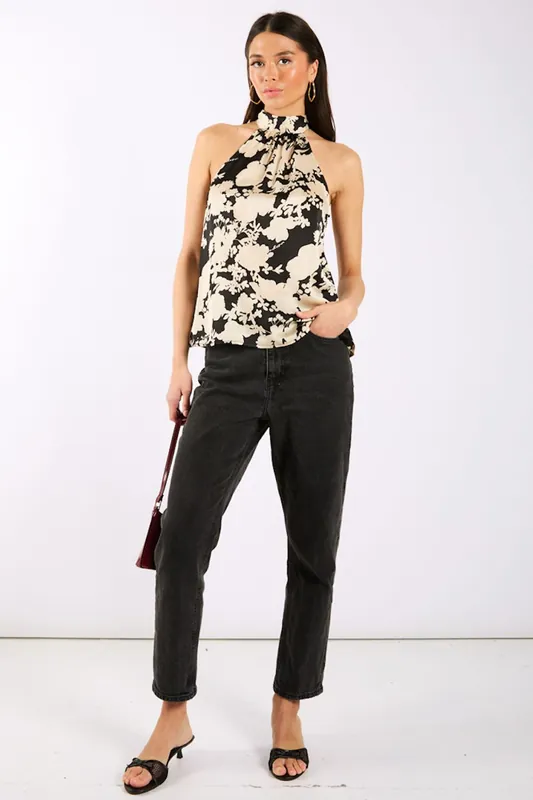 Black and Ivory Printed Halter Neck Top - Needs No Label