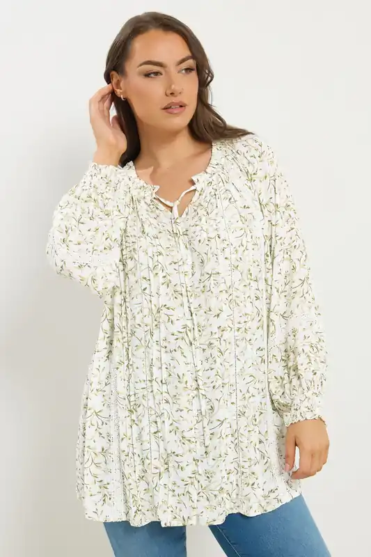 Leaf Print Tie Neck Top - Yours