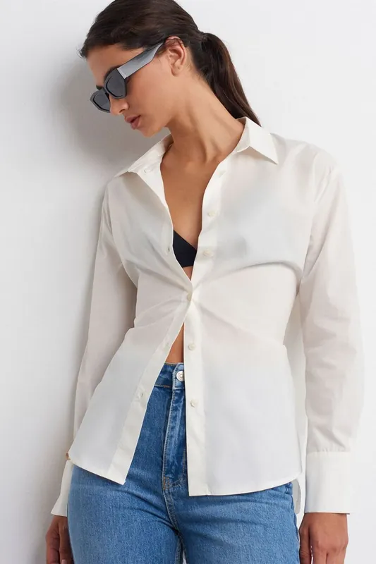 Women’s Cotton Poplin Shirt With Tie Detail - Dilvin