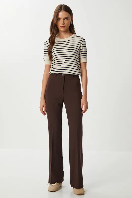 High Waist Flare Pants with Zipper - Happiness Istanbul