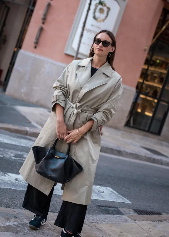 Sage Green Double Breast Longline Belted Trench Coat - Gini London