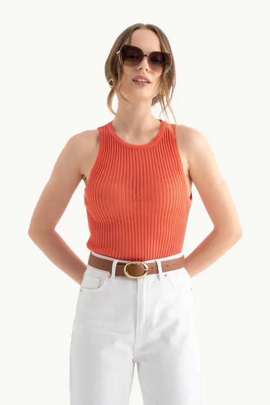 Round Neck Ribbed Mesh Tank Top - Hiccup
