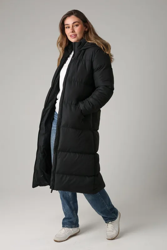 Longline Quilted Puffer Jacket with Hood - French Connection