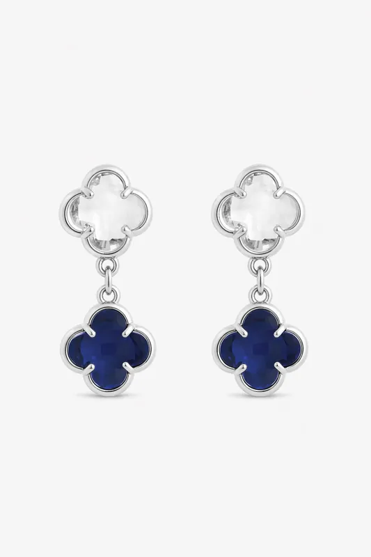 Gold Plated Sapphire and Crystal Clover Drop Earrings - Jon Richard