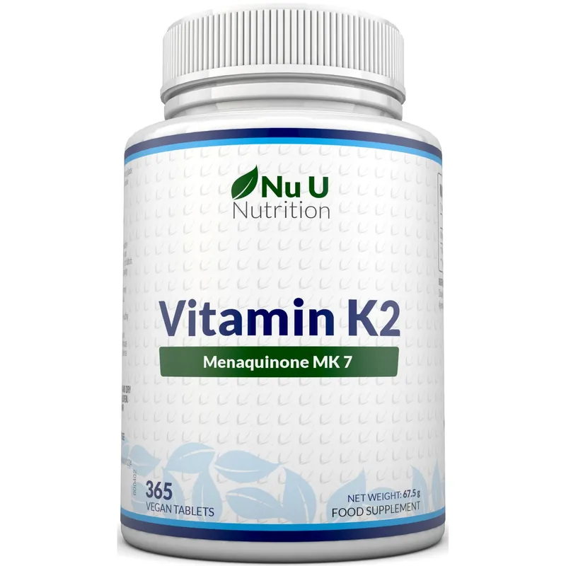 Vitamin K2 MK7 200mcg – 365 Vegan Tablets, High Strength, Premium - Nu U Nutrition