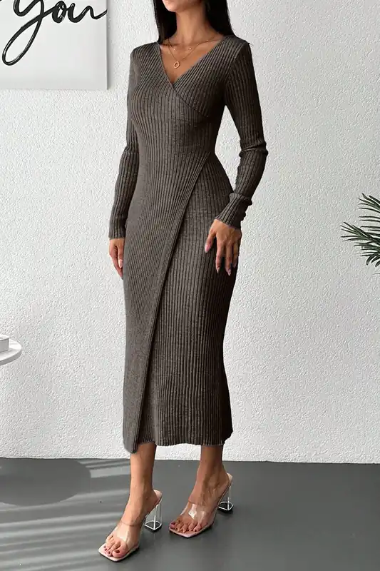 Ribbed Boat Neck Bodycon Midi Dress - MyFashion