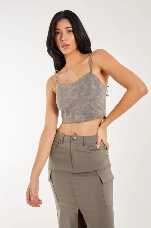 Stone Washed Stretch Crop Top - Pink Vanilla