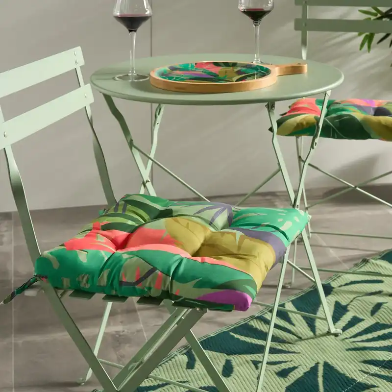 2 x Palm Print Garden Seat Pads Outdoor Chair Cushions - OHS