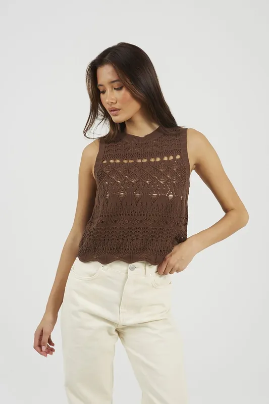 Crew Neck Pointelle Knit Tank - Brave Soul