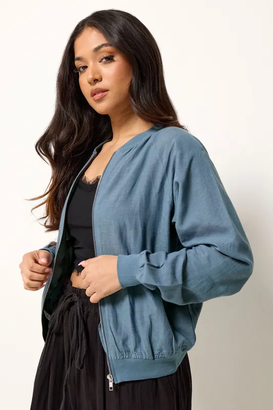 Petite Linen Bomber Jacket - PixieGirl