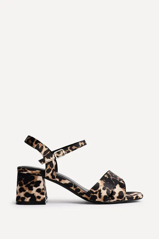 Vivian Wide Fit Leopard Print Satin Block Heeled Sandals - Linzi