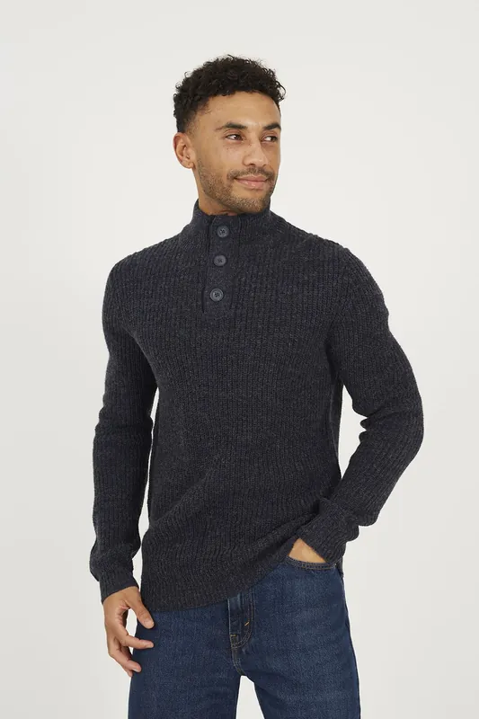 Funnel Neck Jumper with Buttons - Brave Soul