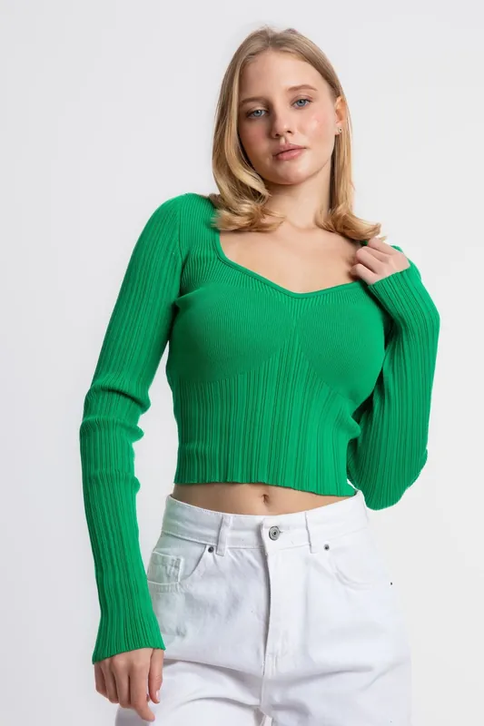 Sweatheart Neck Ribbed Sweater - Hiccup