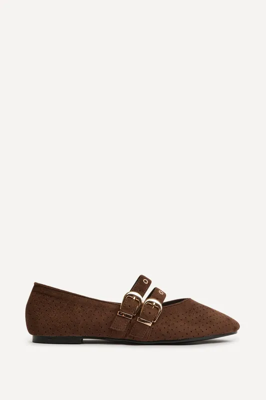 Rogue Brown Ballet Flats With Eyelet Detail - Linzi