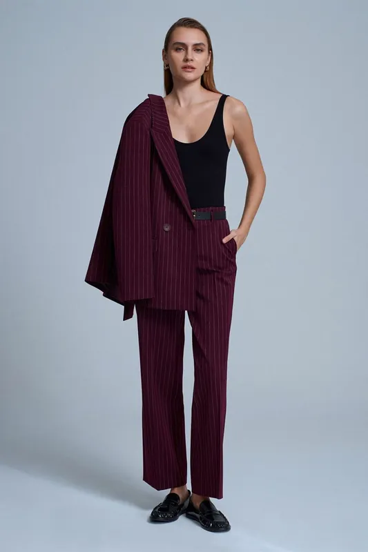 Women's Striped Straight-leg Tailored Trousers