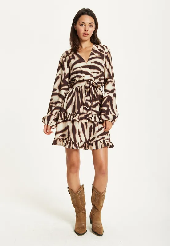 Zebra Print Ruffle Wrap Dress - Liquorish