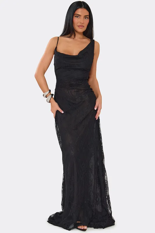 Strappy Twist Lace Maxi Dress - EGO