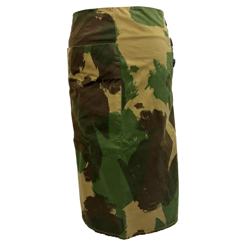 Preloved Camouflage-Print Midi Skirt in Multicolor Cotton