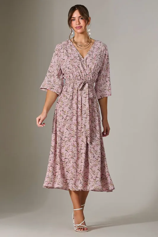 Tie Front Half Sleeve Midi Dress - Jolie Moi