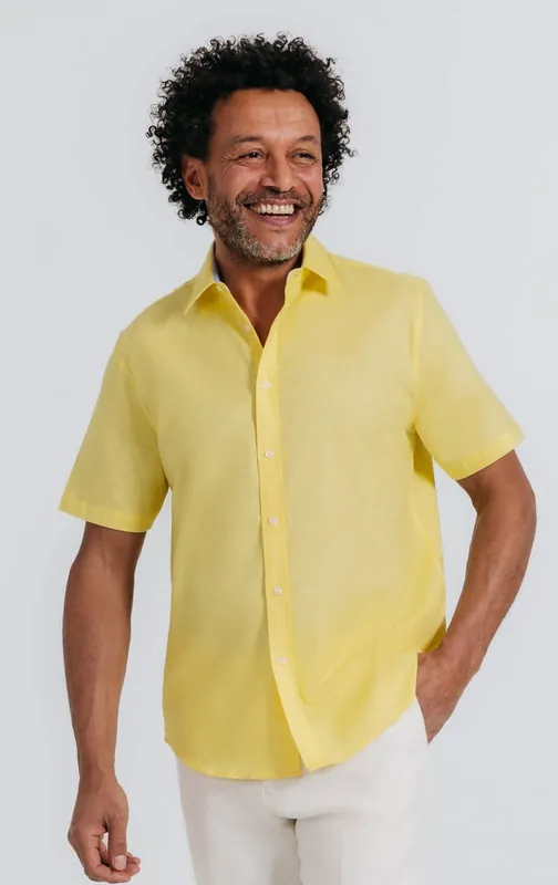 Yellow Short Sleeve Linen Shirt - Dobell
