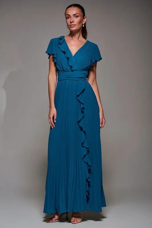 Pleated Frill Detail Chiffon Maxi Dress - Jolie Moi