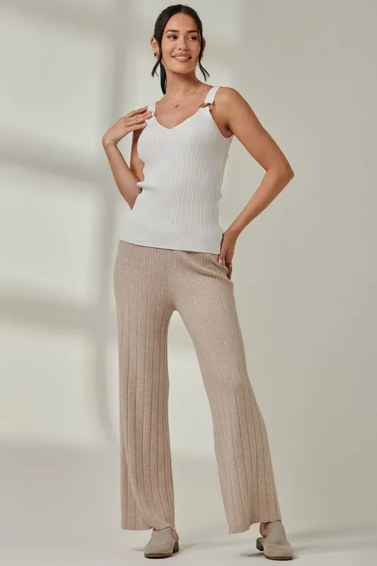Ribbed Knit Wide Leg Trousers - Jolie Moi