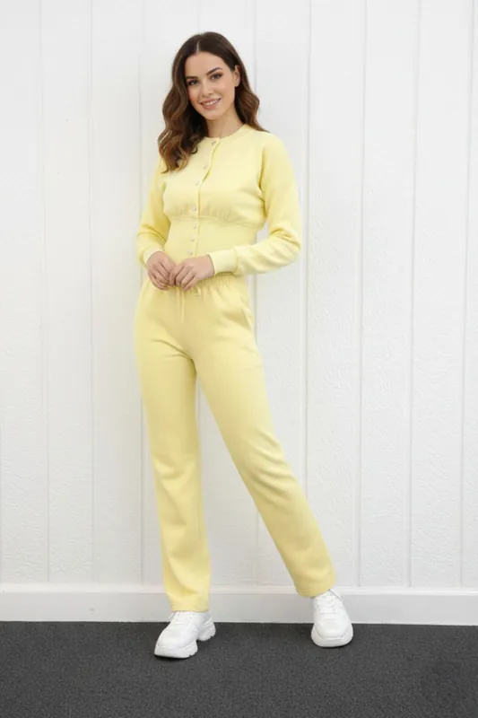 Button-Up Sweatshirt and Wide Leg Trouser - Two-Piece Tracksuit