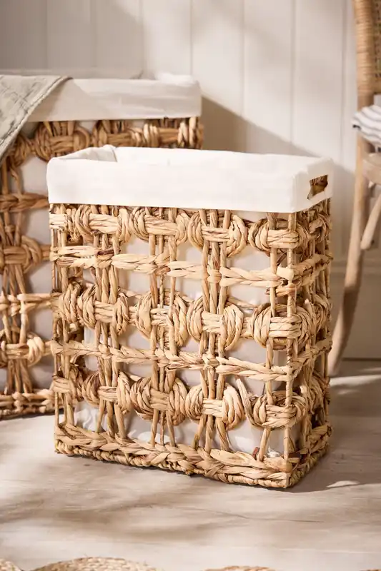 Traditional Style Wicker Medium Rectangular Indoor Storage Basket with Cotton H48 x W41cm - Dibor
