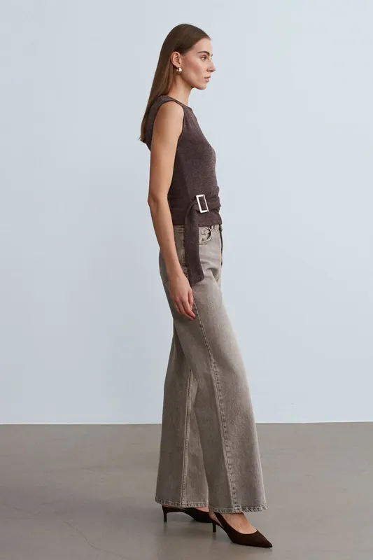 Belted Ribbed Sleeveless Blouse - Dilvin