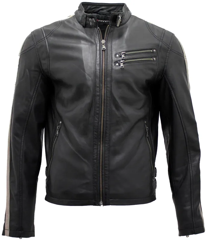 Cafe Racing Striped Leather Jacket-Marseille