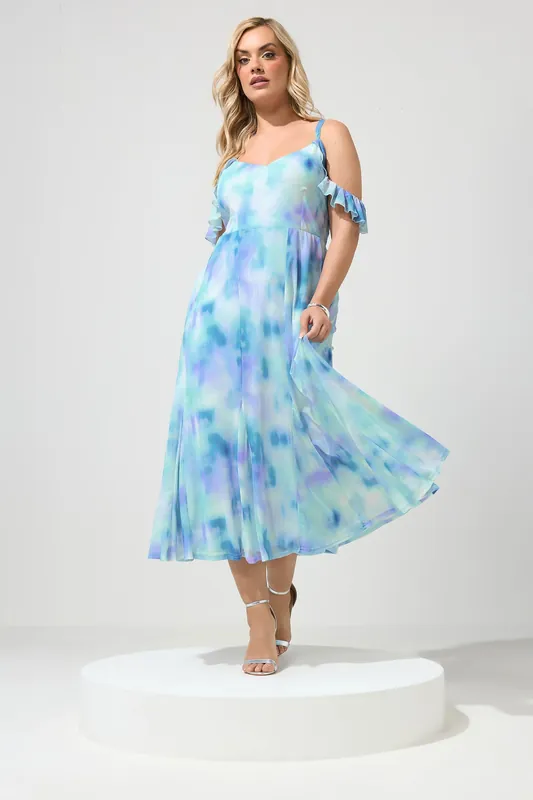 Abstract Cold Shoulder Midi Dress - Yours