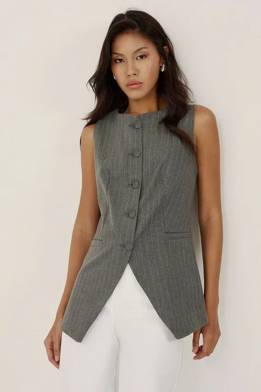 Striped Round Neck Sleeveless Waistcoat - Hiccup