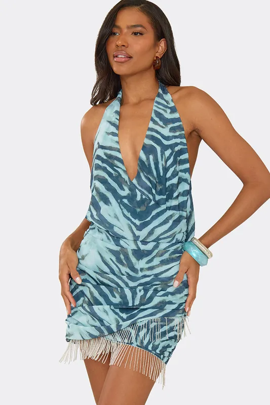 Sleeveless Beaded Mini Dress - EGO