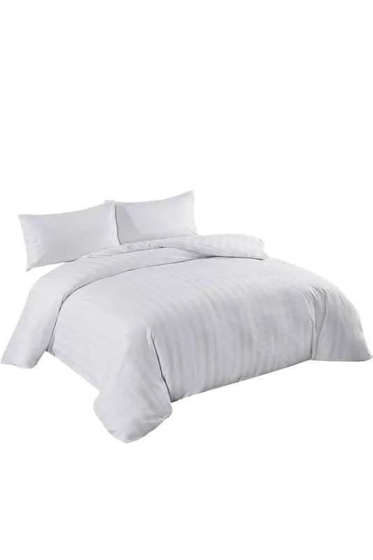 300TC Cotton Duvet Cover Set with 2 Pillowcases, White Satin Stripe, King, 220cm x 230cm - Neel Blue