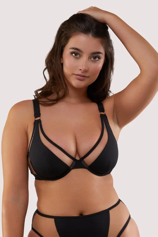 Eloise Fuller Bust Black Triangle Bikini Top With Nude Mesh - Wolf & Whistle