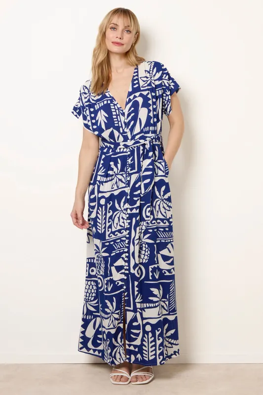 Royal Tropical Block Print Dress - Blue Vanilla