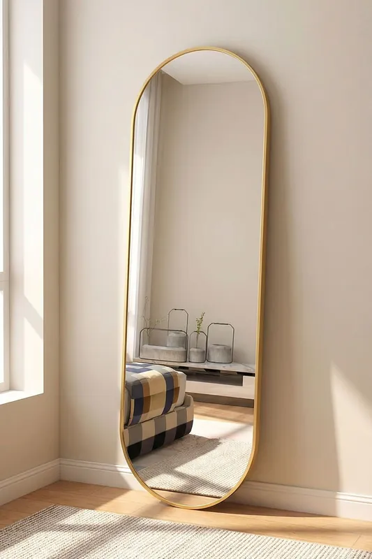 50x160cm Gold Capsule-Shaped Full-Length Mirror Metal Frame Wall-Mounted Dressing Mirror
